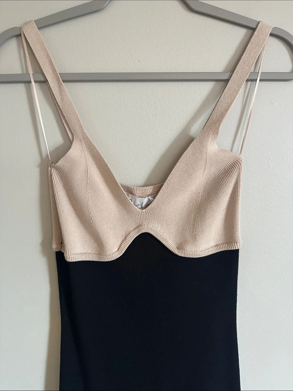 Beige and Black very stretchy Two-Tone Knit Dress - Picture 5 of 8